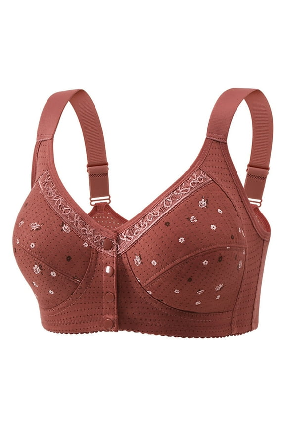 Plus Size Bras Front Closure Women Push up No Underwire Full Coverage Lounge Bras with Sagging Breasts Wine S-3XL