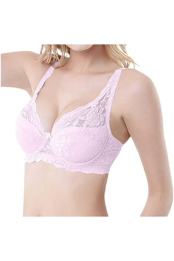 Plus Size Bras Underwire Push up Padded No Zipper Lace Comfortable Bras Pink 75B-100C