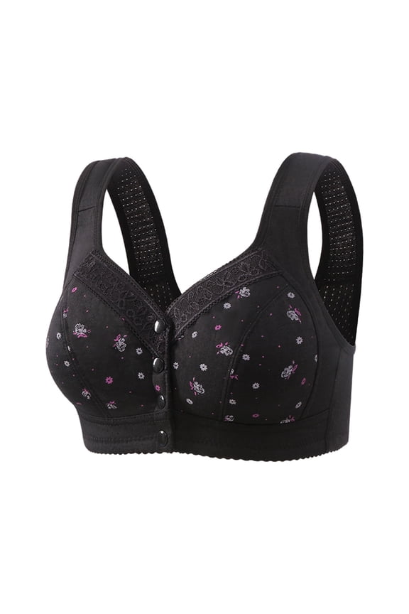 Plus Size Bras for Women Front Closure No Underwire Full Coverage Lace Lounge Bras with Sagging Breasts S-4XL