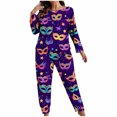 thumbnail image 1 of CLOISE Plus Size Pajamas for Women Set Mardi Gras Pjs Sets Long Sleeve Tops and Pant Print Lounge Set 2 Piece Sleepwear Purple, 1 of 6