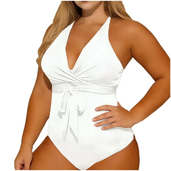CLOISE Plus Size Swimsuits for Women One Piece Swimwear with Shorts Full Coverage Halter Neck Solid Bathing Suit Vacation Beachwear