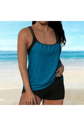 Plus Size Swimwear Tankini Womens 2 Piece Swimsuits with Boy Shorts Built in Bra Full Coverage Bathing Suit Adjustable Side Straps Color Block Beachwear