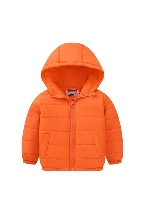 Puffer Jacket Kids Boys with Hood Short Lightweight Pockets Winter Outwear Orange 1-9T