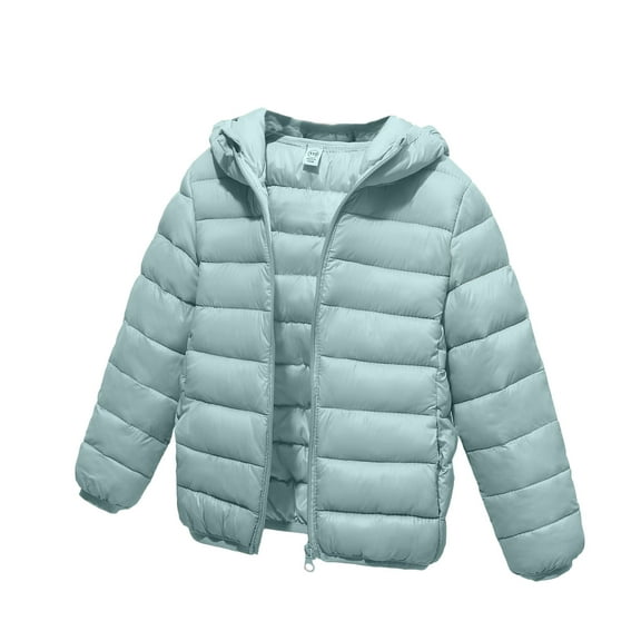 CLOISE Puffer Jacket Kids Girl with Hood Short Lightweight Pockets Snowsuit Green 110-150