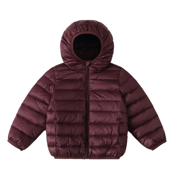 CLOISE Puffer Jacket for Boys with Hood Short Pockets Snowsuit Winter Coats Wine 2-14T