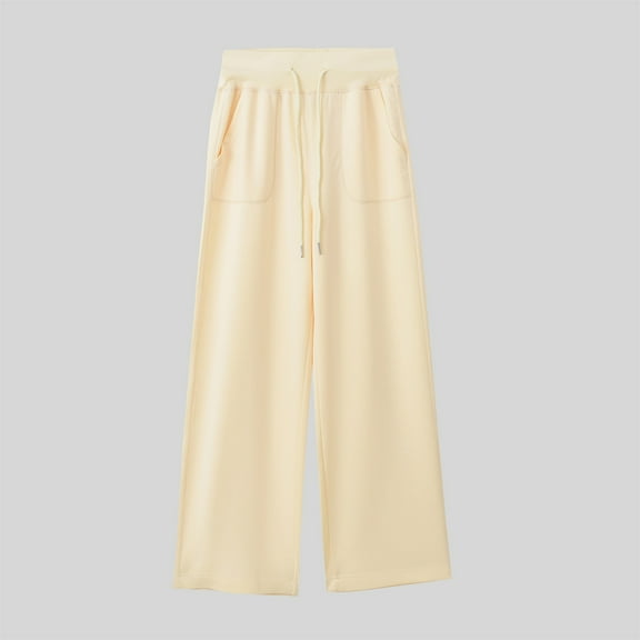 CLOISE Pull on Palazzo Pants for Women Casual Wide Leg Pants Drawstring High Waisted Stretchy Wide Leg Pants Elastic Waist Comfy Palazzo Pants Pull On Straight Leg Pants Loose Trousers Beige
