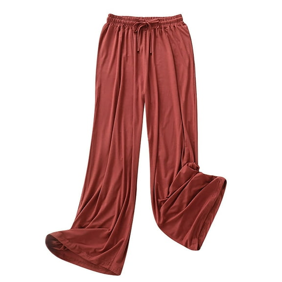 CLOISE Pull on Palazzo Pants for Women Petite Casual Wide Leg Pants Drawstring High Waisted Stretchy Wide Leg Pants Elastic Waist Comfy Palazzo Pants Pull On Lightweight Straight Leg Pants Red
