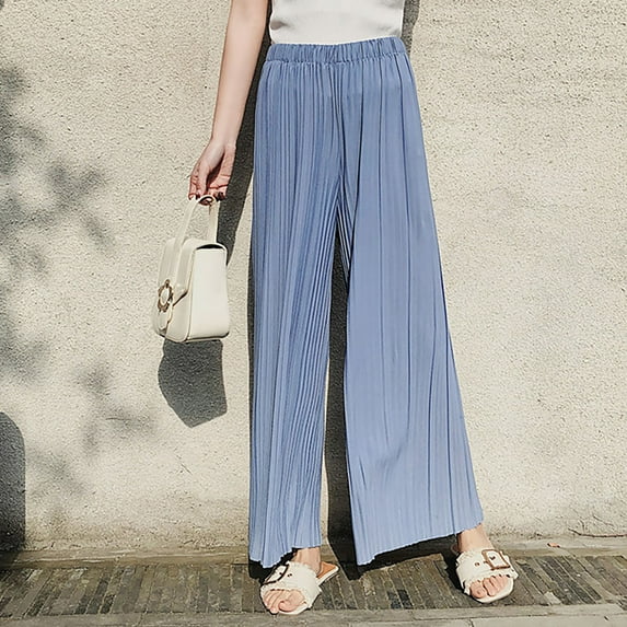 CLOISE Pull on Wide Leg Pants for Women Casual Wide Leg Pants High Waisted Stretchy Wide Leg Pants Elastic Waist Comfy Palazzo Pants Pull On Wide Leg Pants Lightweight Loose Palazzo Pants Light Blue
