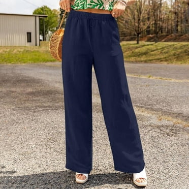 QATAINLAV Womens Cotton Linen Pants 2025 Summer Casual Loose Wide Leg Palazzo Pants Drawstring High Waist Lounge Trousers Beach Vacation Outfits Khak