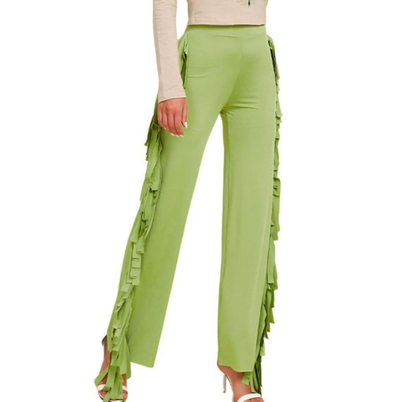 CLOISE Pull on Wide Leg Pants for Women Petite Casual Wide Leg Pants High Waisted Stretchy Wide Leg Pants Elastic Waist Comfy Palazzo Pants Pull On Lightweight Straight Leg Pants Green