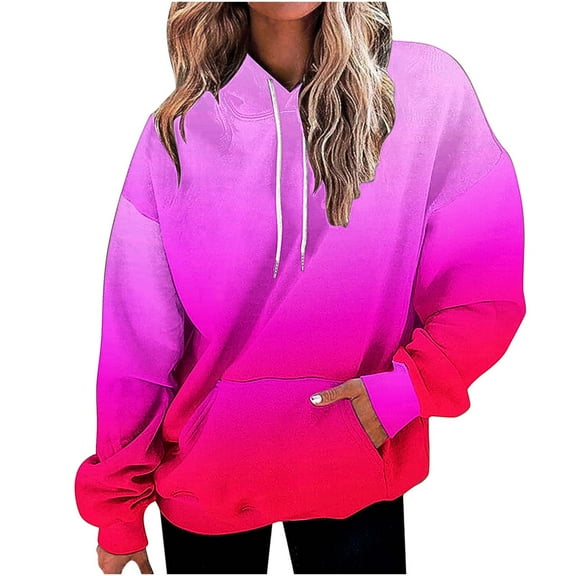 CLOISE Pullover Hoodies for Women Pockets Lightweight Sweatshirt Tunic Gradient Long Sleeve Pullover Casual Fall Outfits