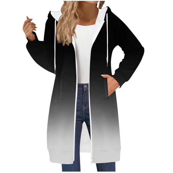 CLOISE Pullover Hoodies for Women Pockets Lightweight Sweatshirt Zip up Tunic Gradient Long Sleeve Jackets Clothes