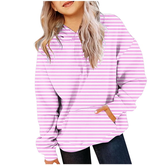 CLOISE Purple Girls Hoodie Boys Toddler Long Sleeve Hooded Sweatshirt Tops with Pocket Striped Casual Fashion Fall Winter Clothes 5T