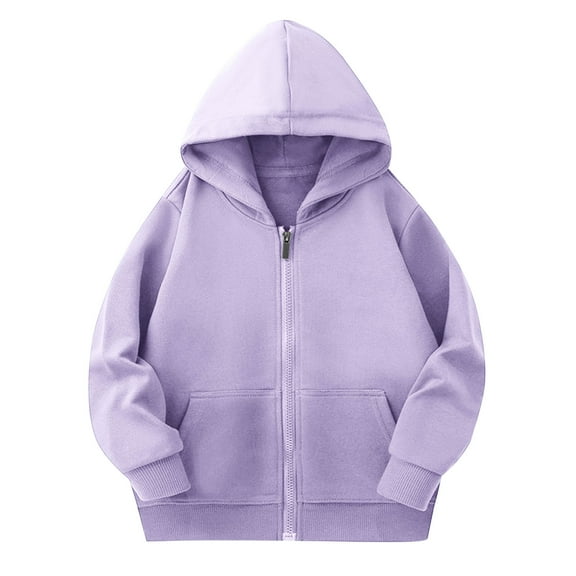 CLOISE Purple Hoodies for Girls Kids Boys Youth Long Sleeve Hooded Zip up Sweatshirt Tops with Pocket Solid Cotton Casual Fashion Fall Winter Clothes 2-11T