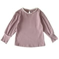 thumbnail image 1 of CLOISE Purple Kids Shirts Girls Long Sleeve Boys Toddler Crew Neck Tops Solid Ruffle Trim Ribbed Knit Outfits Fall Winter Clothes 12M-8T, 1 of 3