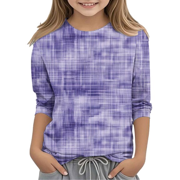 CLOISE Purple Kids T Shirts 3/4 Sleeve Boys Girls Toddler Crew Neck Tops Print Casual Fashion Fall Winter Clothes 3-12T