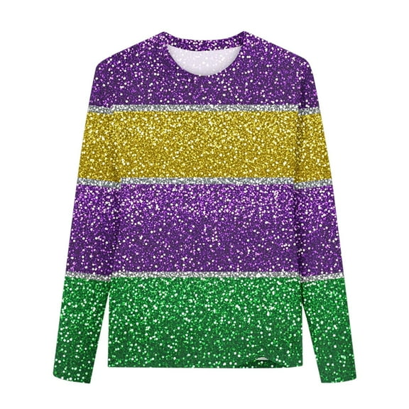 CLOISE Purple Mardi Gras Girls Shirts Long Sleeve Boys Toddler Crew Neck Tops Print Casual Fashion Fall Winter Clothes 3-14T