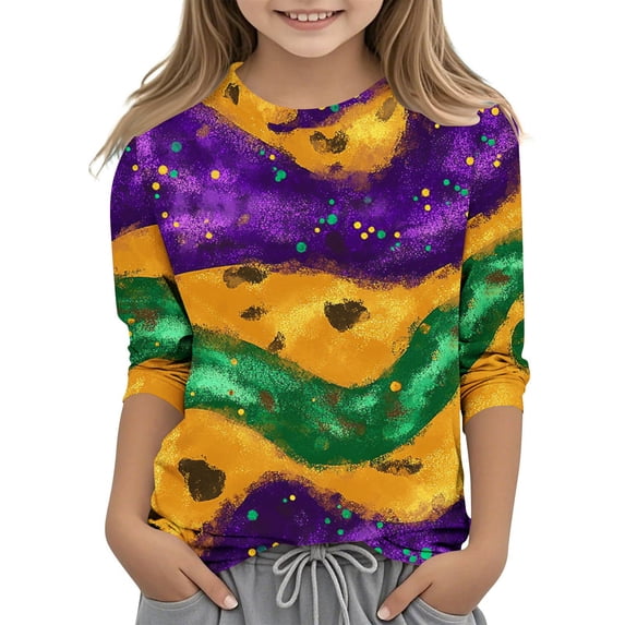 CLOISE Purple Mardi Gras Kids Shirts Boys Girls Toddler 3/4 Sleeve Crew ...