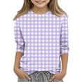 thumbnail image 1 of CLOISE Purple Shirt Girls 3/4 Sleeve Boys Toddler Crew Neck Tops Plaid Outfits Fall Winter Clothes 3-12T, 1 of 5