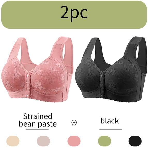 CLOISE Push up Bras for Women Plus Size 2 Pack Front Closure Full Coverage No Underwire Bras for Seniors Wireless Front Close Push up Bras with Back Support Lace Everyday Bras Pink 3XL