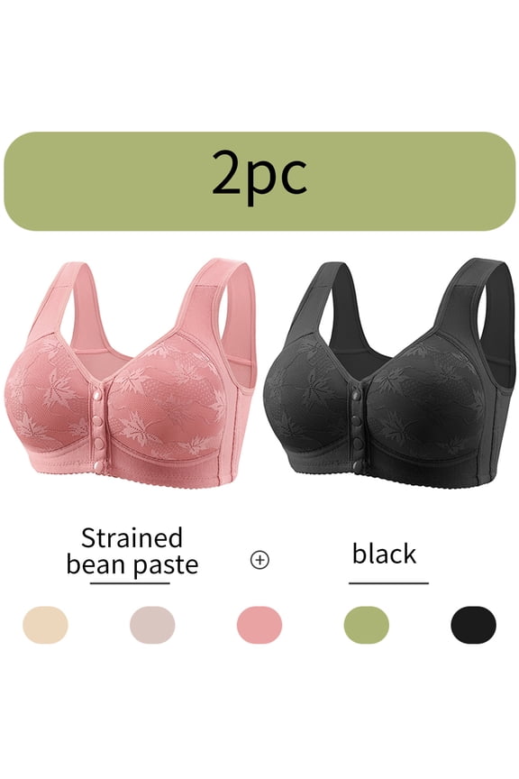 Push up Bras for Women Plus Size 2 Pack Front Closure Full Coverage No Underwire Bras for Seniors Wireless Front Close Push up Bras with Back Support Lace Everyday Bras Pink 3XL