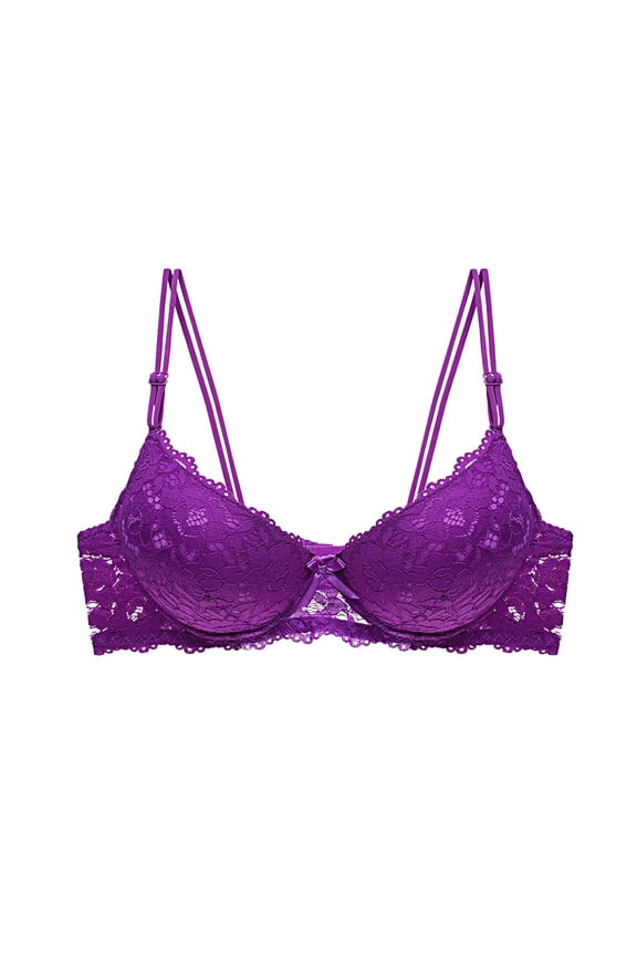 Push up Bras for Women Plus Size Bras Underwire Push up Stretch Cami Bras with Adjustable Straps Large Bust Bras with Support and Lift Sexy Lace Bras Everyday Bras Sleep Bras Purple L