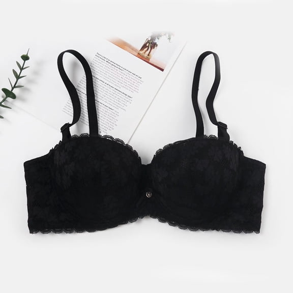 CLOISE Push up Bras for Women Underwire Push up Stretch Cami Bras with Adjustable Straps Large Bust Bras with Support and Lift Lace Bras Everyday Bras Comfort Sleep Bras Black 34/75