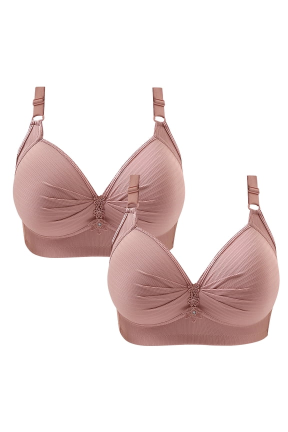 Push up Bras for Women Wireless 2 Pack Wireless Push up Bras with Support and Lift Full Coverage Large Bust Seamless Padded Bras Straps Adjustable Sleep Bras Everyday Bras Pink 3XL
