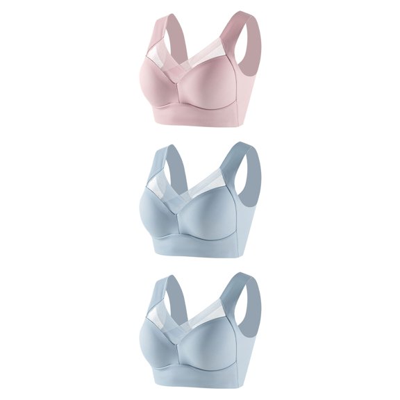 CLOISE Push up Bras for Women Wireless 3 Pack Padded High Impact Wireless Sports Bras Medium Support Seamless Bras Underarm Smoothing Push up Bras Full Coverage Everyday Bras Pink 2XL