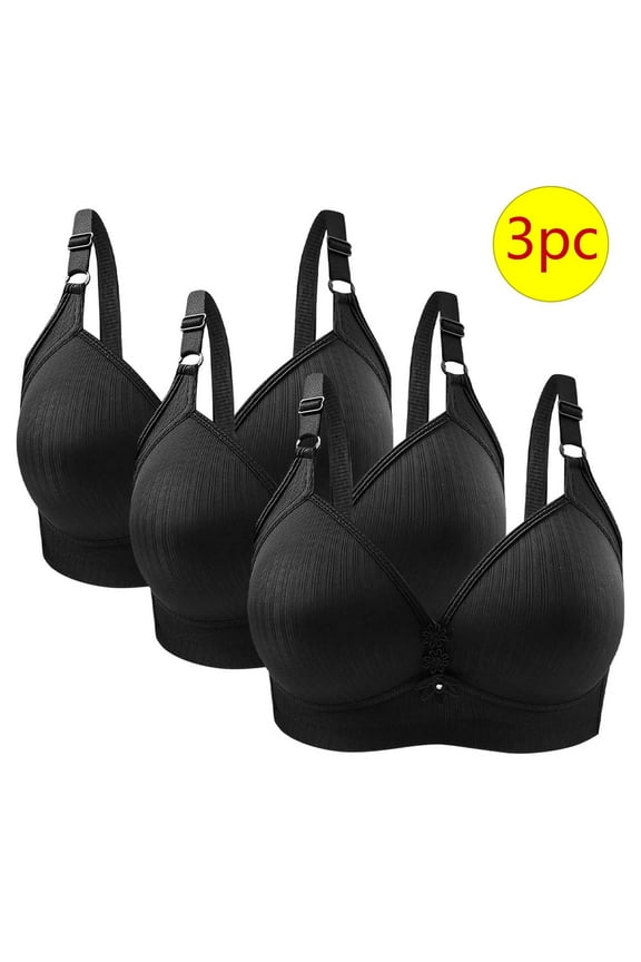 Push up Bras for Women Wireless 3 Pack Wireless Push up Bras with Support and Lift Full Coverage Large Bust Seamless Padded Bras Straps Adjustable Sleep Bras Everyday Bras Black 38/85
