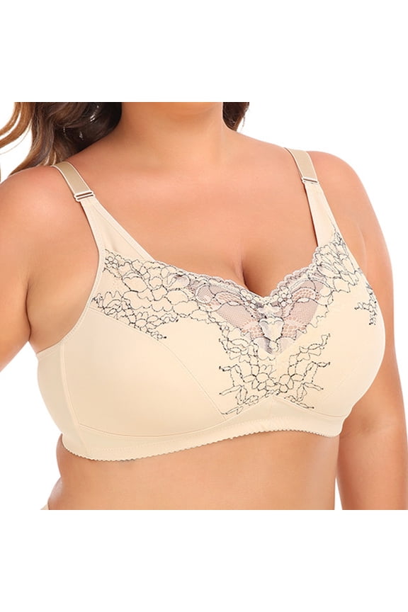 Push up Bras for Women Wireless Plus Size No Underwire High Support Bras Big Bust Push up Bra Sports Bras Lace Wireless Bras with Support and Lift Comfort Soft Everyday Bras Beige 4XL