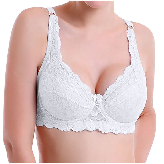 CLOISE Push up Bras for Women No Underwire Plus Size Padded No Zipper Lace Lounge Bras White 75B-100C