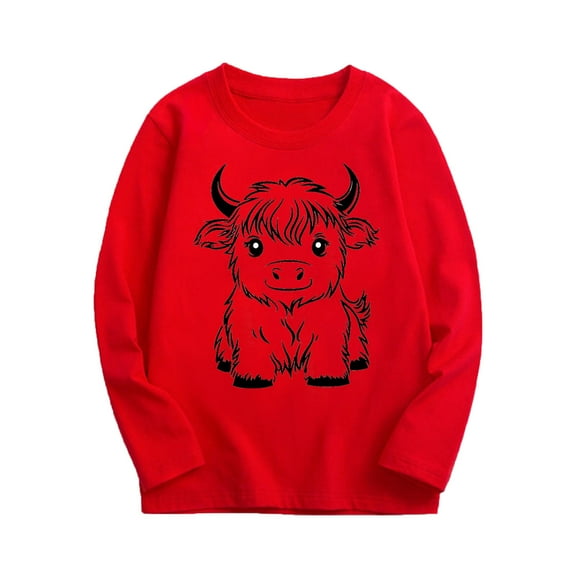 CLOISE Red Boys Shirts Long Sleeve Girls Toddler Crew Neck Tops Print Outfits Fall Winter Clothes 2-15T