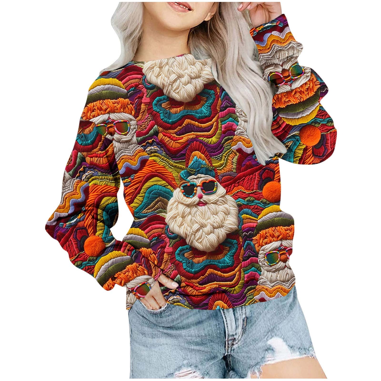 CLOISE Red Christmas Toddler Sweatshirt Boys Girls Long Sleeve Crew Neck Tops Santa Claus Print ...