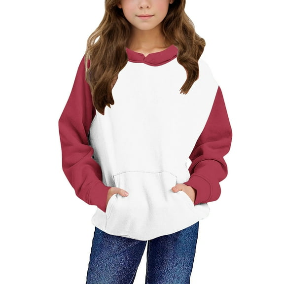 CLOISE Red Girls Hoodie Boys Toddler Long Sleeve Hooded Sweatshirt Tops with Pocket Color Block Outfits Fall Winter Clothes 5T