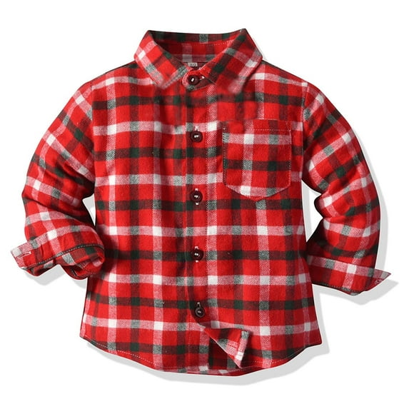 CLOISE Red Shirt Boys Button Down Toddler Long Sleeve Collared Tops Plaid Cotton Casual Fashion Fall Winter Clothes 4T