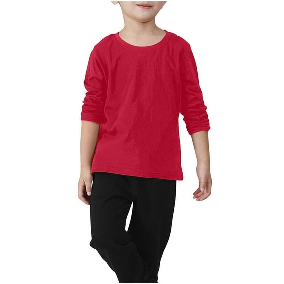 CLOISE Red Toddler White Tshirt Boys Girls Long Sleeve Crew Neck Tops Solid Cotton Outfits Fall Winter Clothes 2-11T