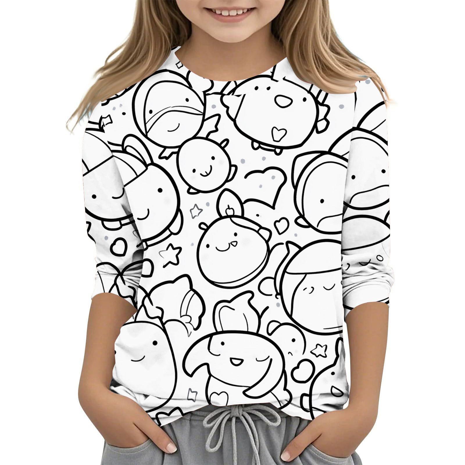 CLOISE Shirt Girls 3/4 Sleeve Boys Toddler White Interactive Doodle ...