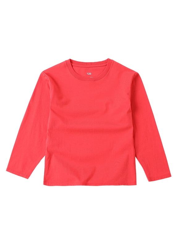 Shirt Girls Long Sleeve Boys Toddler Red Crew Neck Tops Solid Cotton Outfits Fall Winter Clothes Red 2-15T