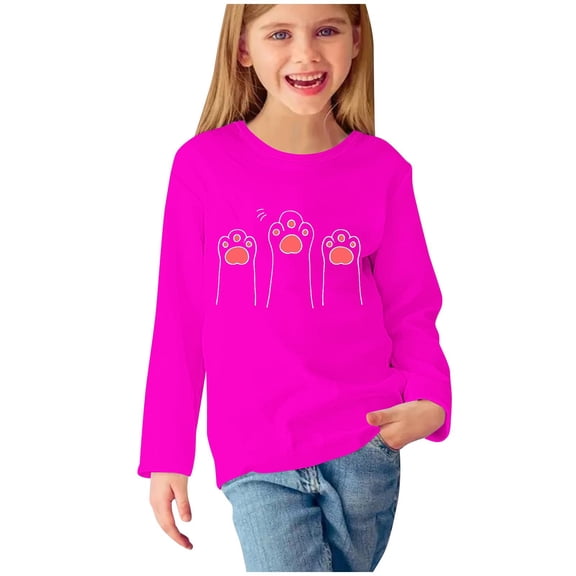 CLOISE Shirt Girls Long Sleeve Boys Youth Crew Neck Tops Print Casual Fashion Fall Winter Clothes Hot Pink 9T