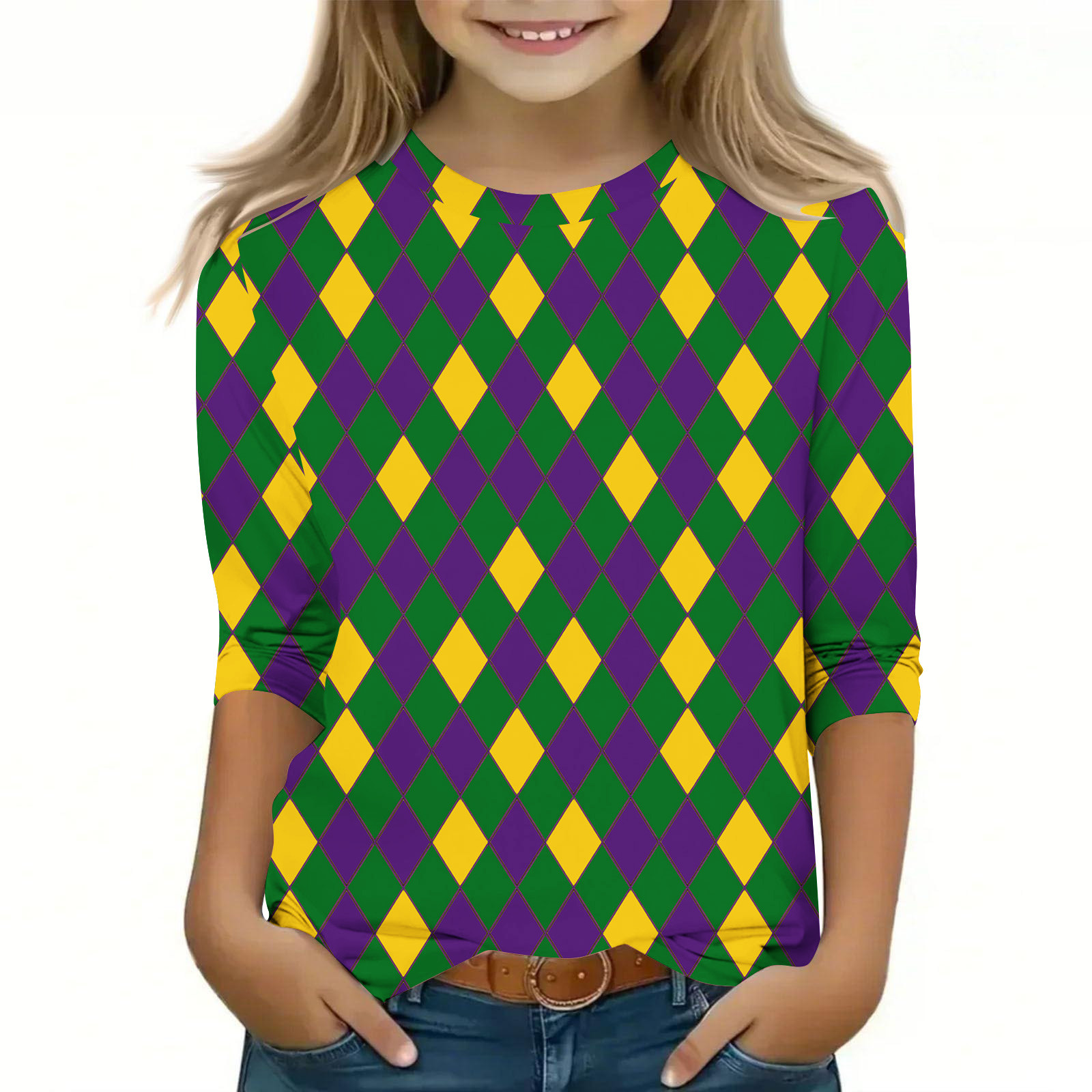 CLOISE Shirts for Girls 3/4 Sleeve Boys Teen Mardi Gras Crew Neck Tops ...