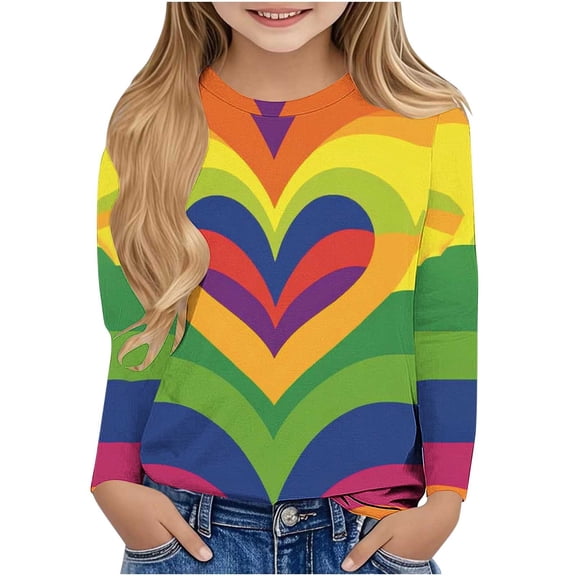 CLOISE Shirts for Girls Long Sleeve Boys Teen Crew Neck Tops Heart Casual Fashion Fall Winter Clothes Multicolor 140