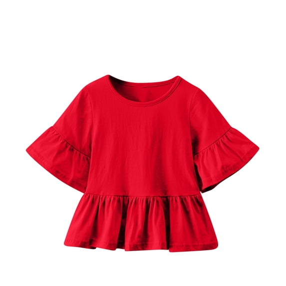 CLOISE Shirts for Girls Long Sleeve Boys Toddler Red Crew Neck Tops Solid Cotton Casual Fashion Fall Winter Clothes Red 12M-8T