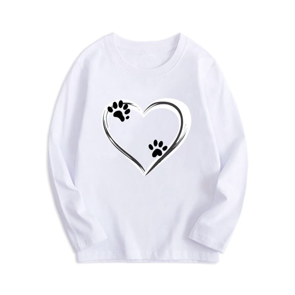 CLOISE Shirts for Girls Long Sleeve Boys Toddler White Crew Neck Tops Heart Outfits Fall Winter Clothes 2-15T