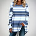 thumbnail image 1 of CLOISE Shirts for Women Fall Fashion Striped Blouses Crew Neck Long Sleeve Raglan Tees Comfy Color Block Tops Y2k Outfits Light Blue L, 1 of 5