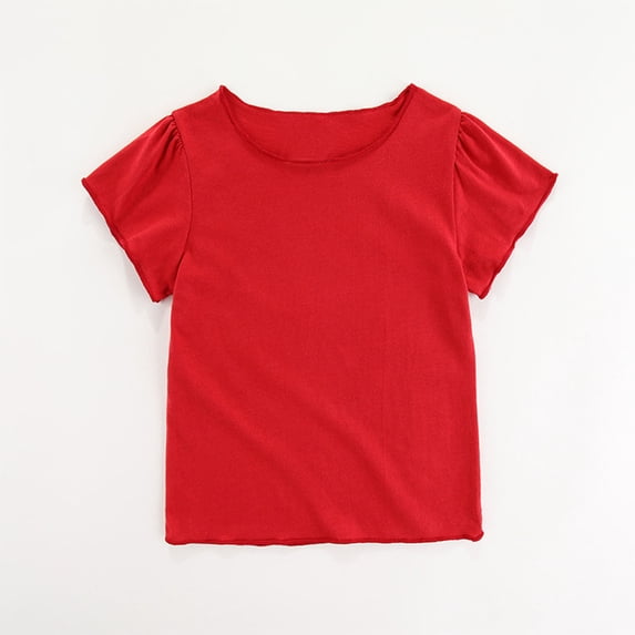CLOISE Short Sleeve Shirt Kids Girls Boys Tops Crewneck Casual Pullover Solid Color Summer Blouses Red 2T