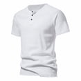 thumbnail image 1 of CLOISE Short Sleeve Shirt Men Big and Tall Tops Button Crewneck Workout Pullover Solid Color Summer Blouses White, 1 of 7