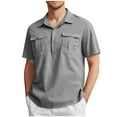 thumbnail image 1 of CLOISE Short Sleeve Shirt Men Big and Tall Tops with Pockets Button Collared Casual Pullover Solid Color Summer Blouses Gray, 1 of 5