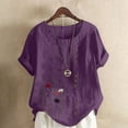 thumbnail image 1 of CLOISE Short Sleeve Shirt Women Plus Size Tops Button Crewneck Casual Pullover Graphic Summer Blouses Purple, 1 of 4