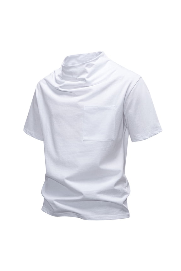 Short Sleeve Shirt for Men Big and Tall Tops Cowl Neck Casual Pullover Solid Color Loose Summer Blouses White